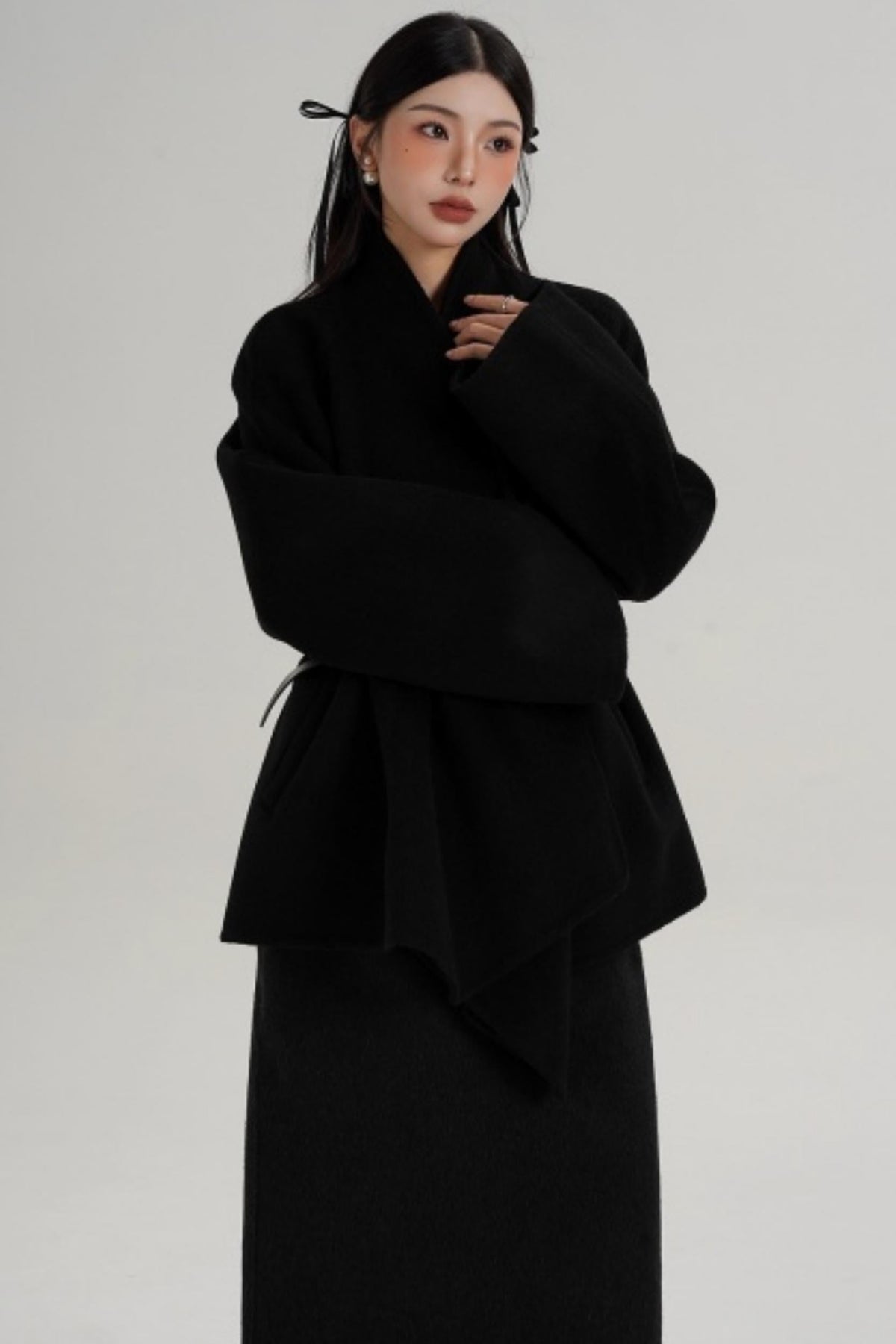 Elegant Lace-Up Woolen Coat
