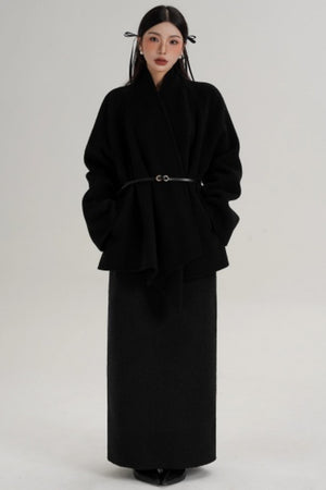 Elegant Lace-Up Woolen Coat