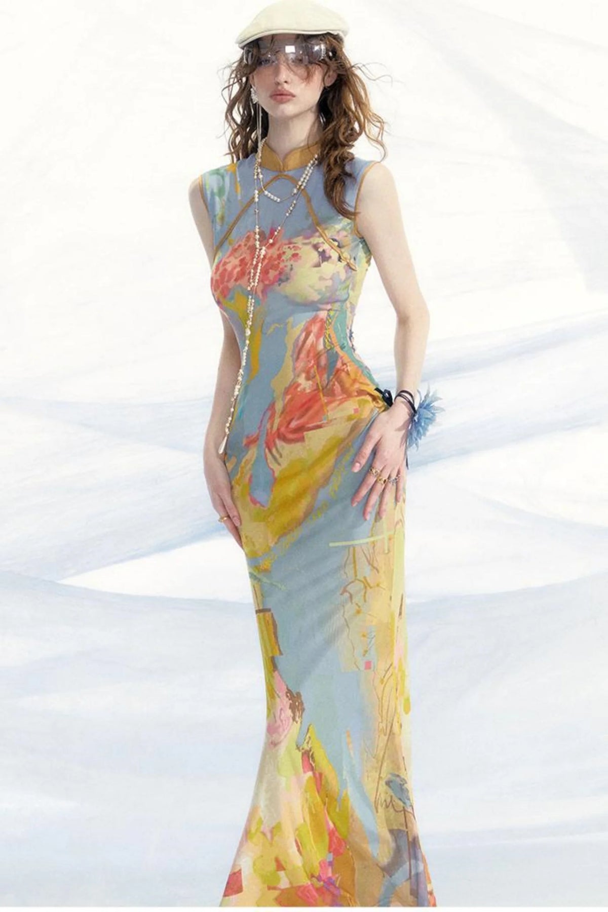 Elegant Mesh Cheongsam Dress
