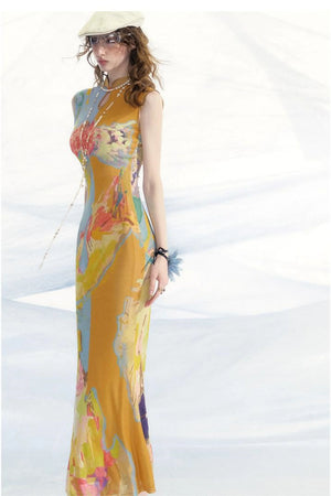 Elegant Mesh Cheongsam Dress