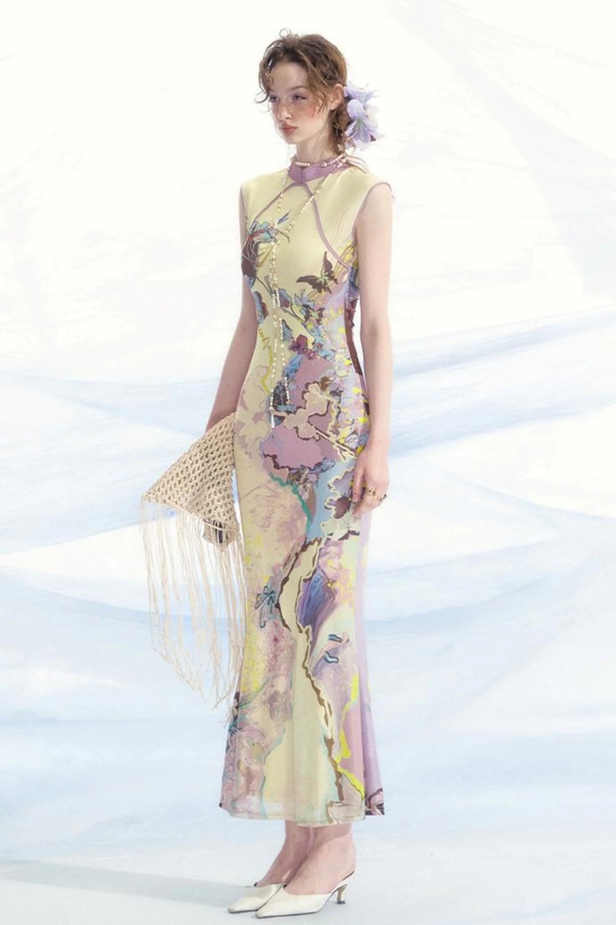 Elegant Mesh Cheongsam Dress