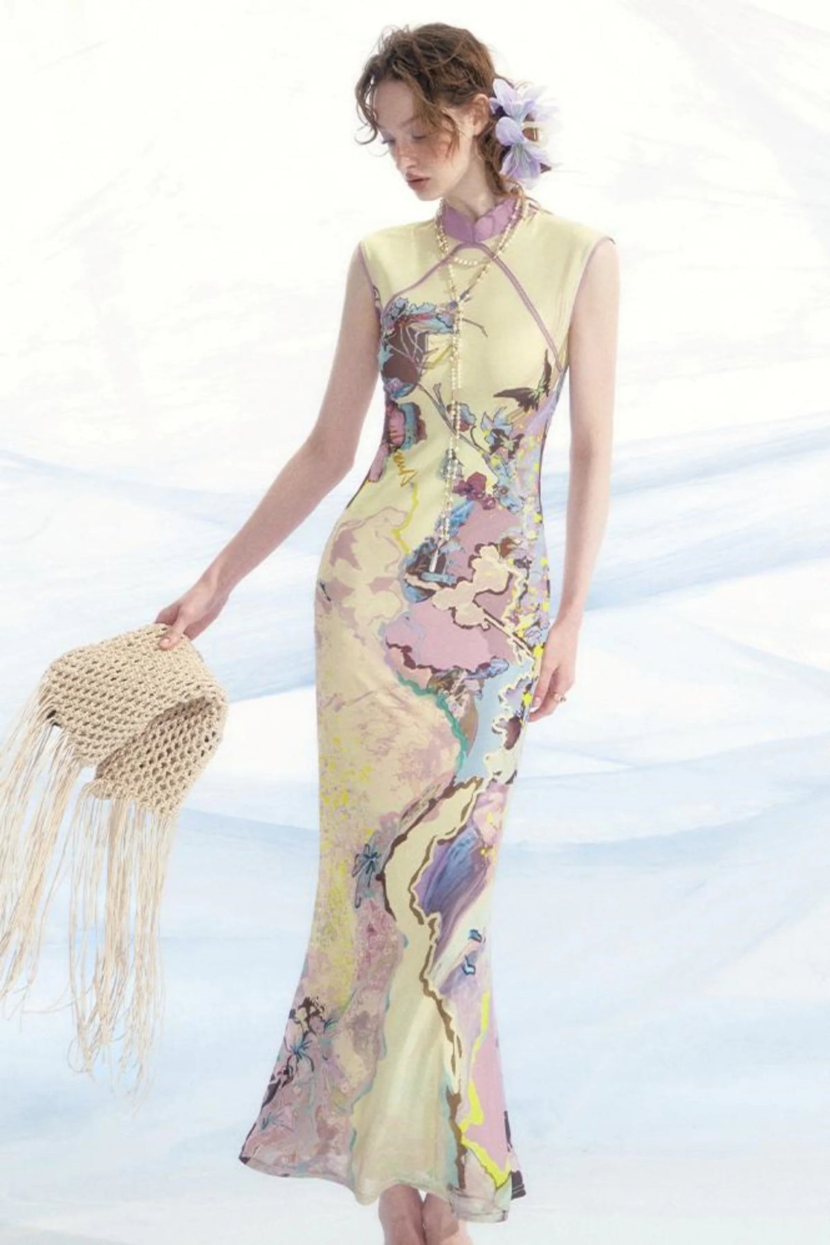 Elegant Mesh Cheongsam Dress