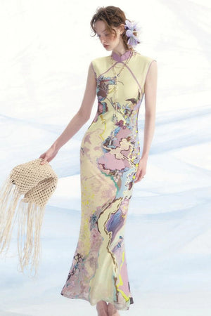 Elegant Mesh Cheongsam Dress