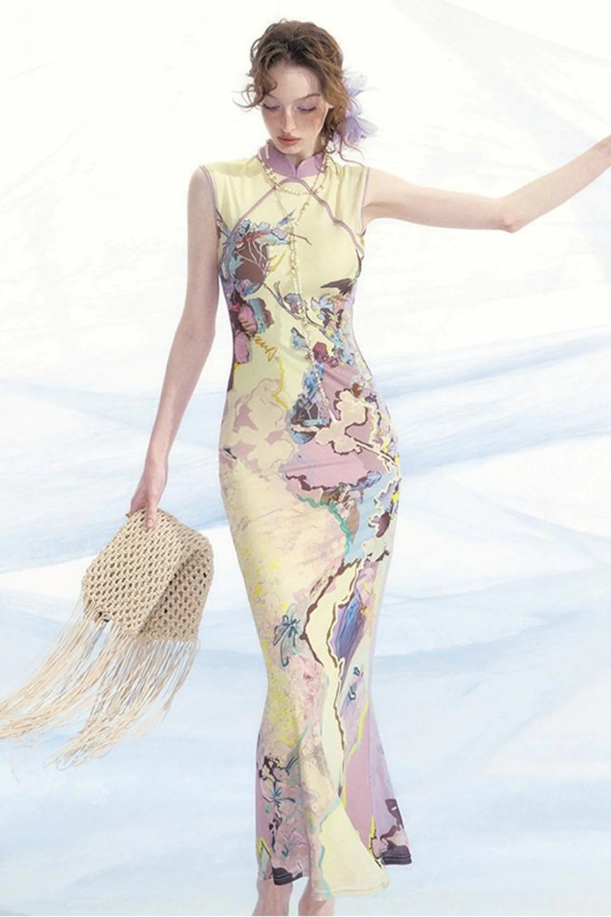 Elegant Mesh Cheongsam Dress