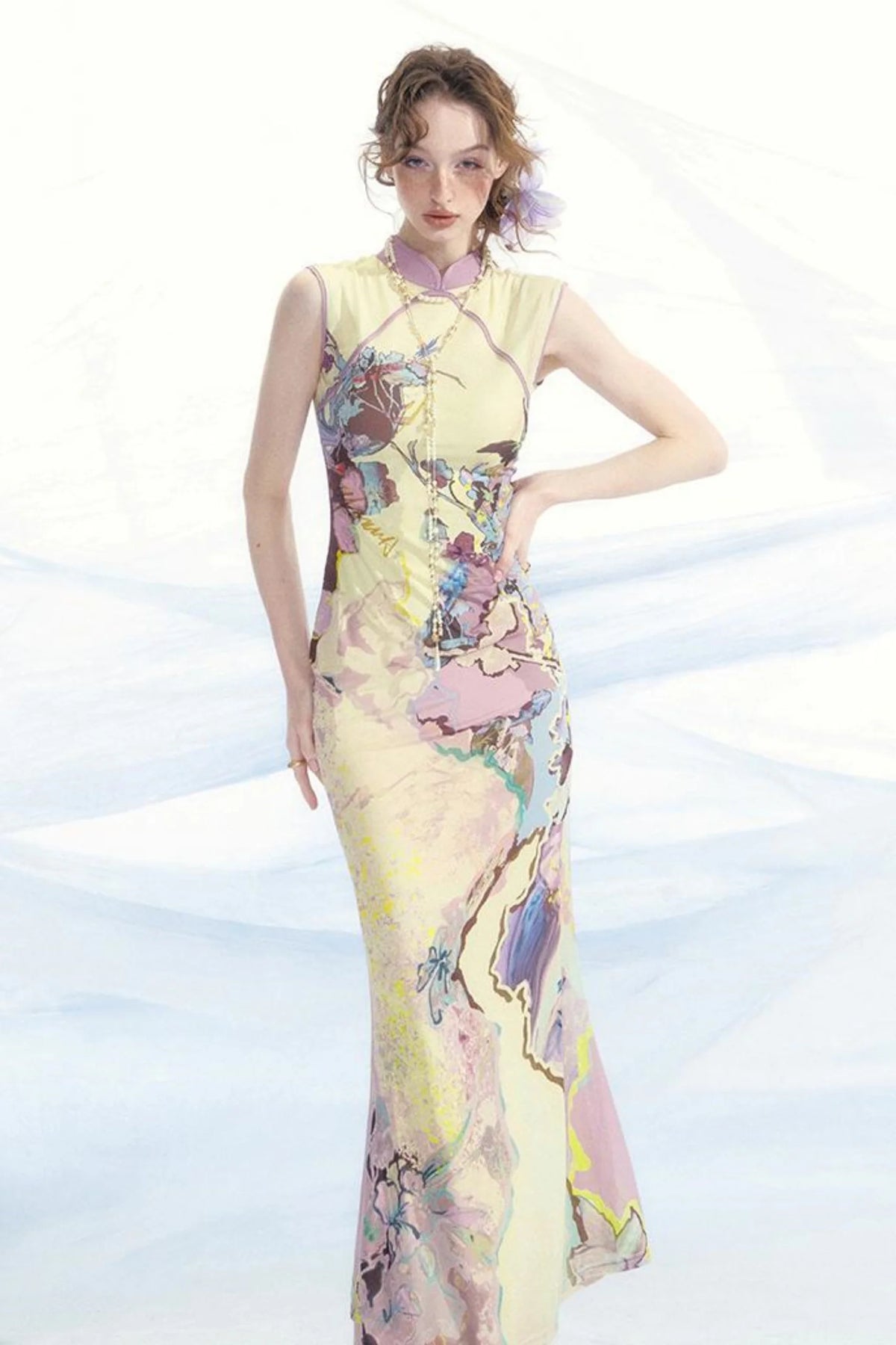Elegant Mesh Cheongsam Dress