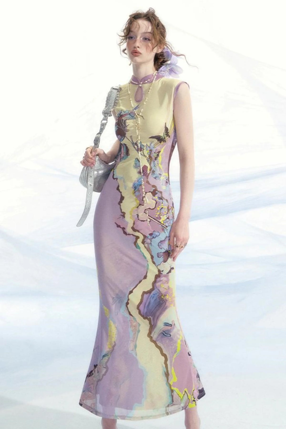 Elegant Mesh Cheongsam Dress