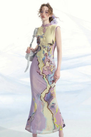 Elegant Mesh Cheongsam Dress