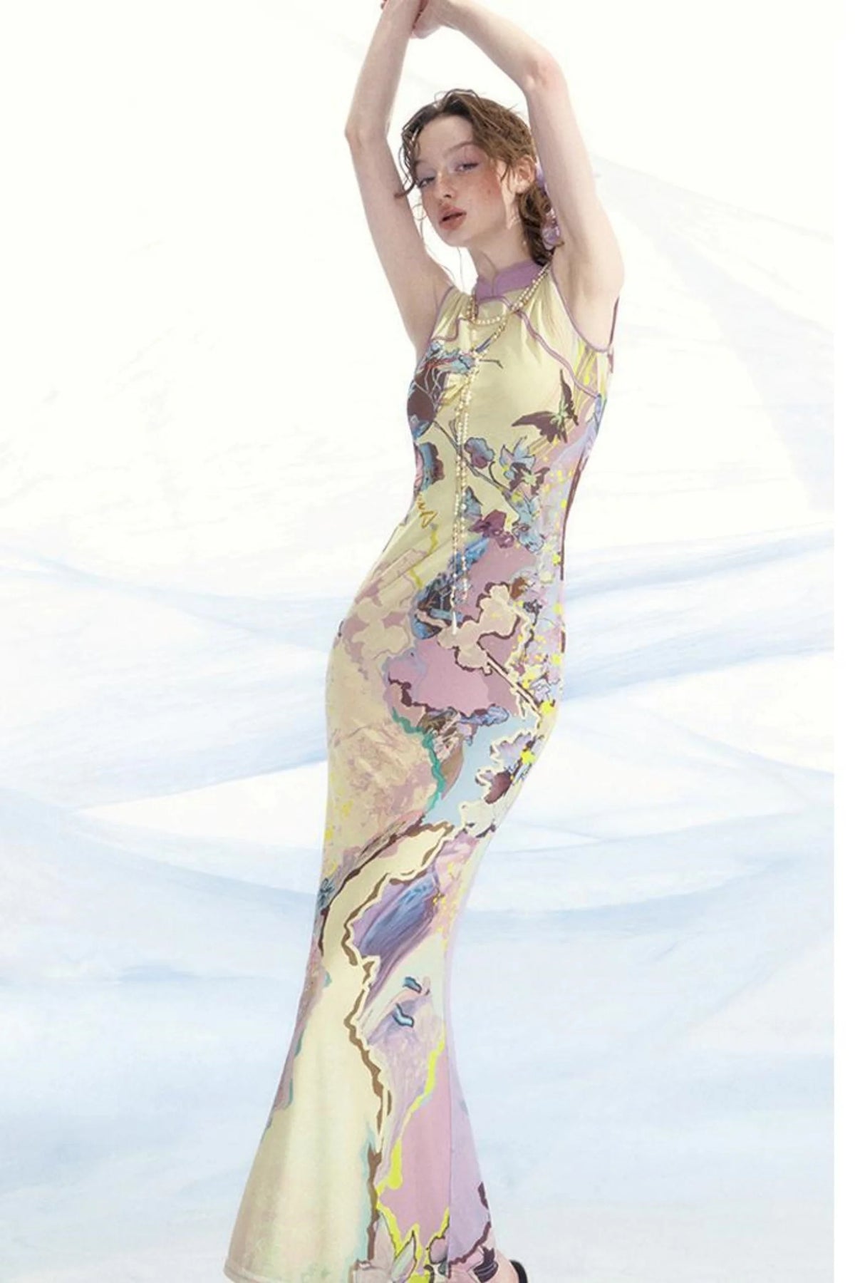 Elegant Mesh Cheongsam Dress