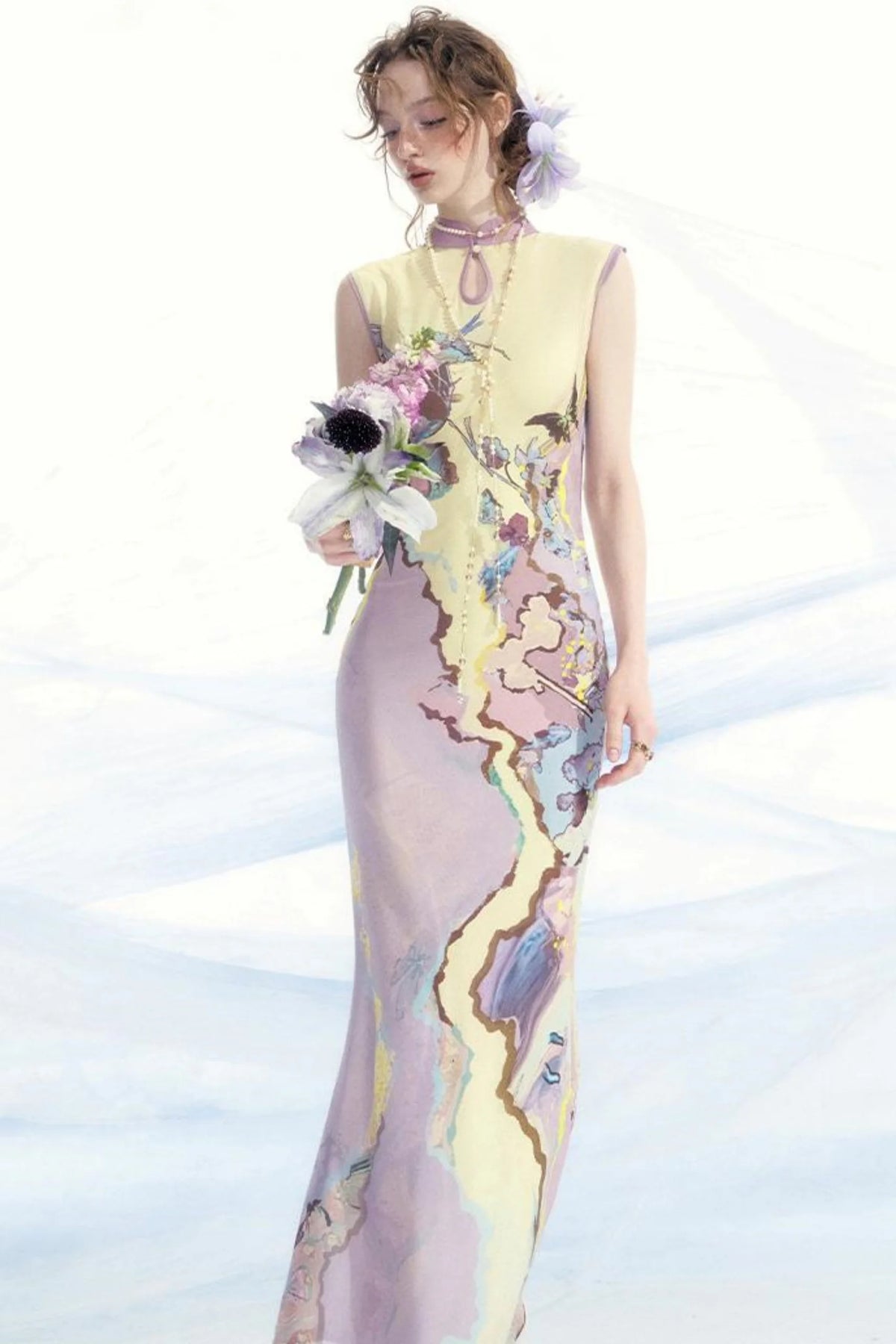 Elegant Mesh Cheongsam Dress