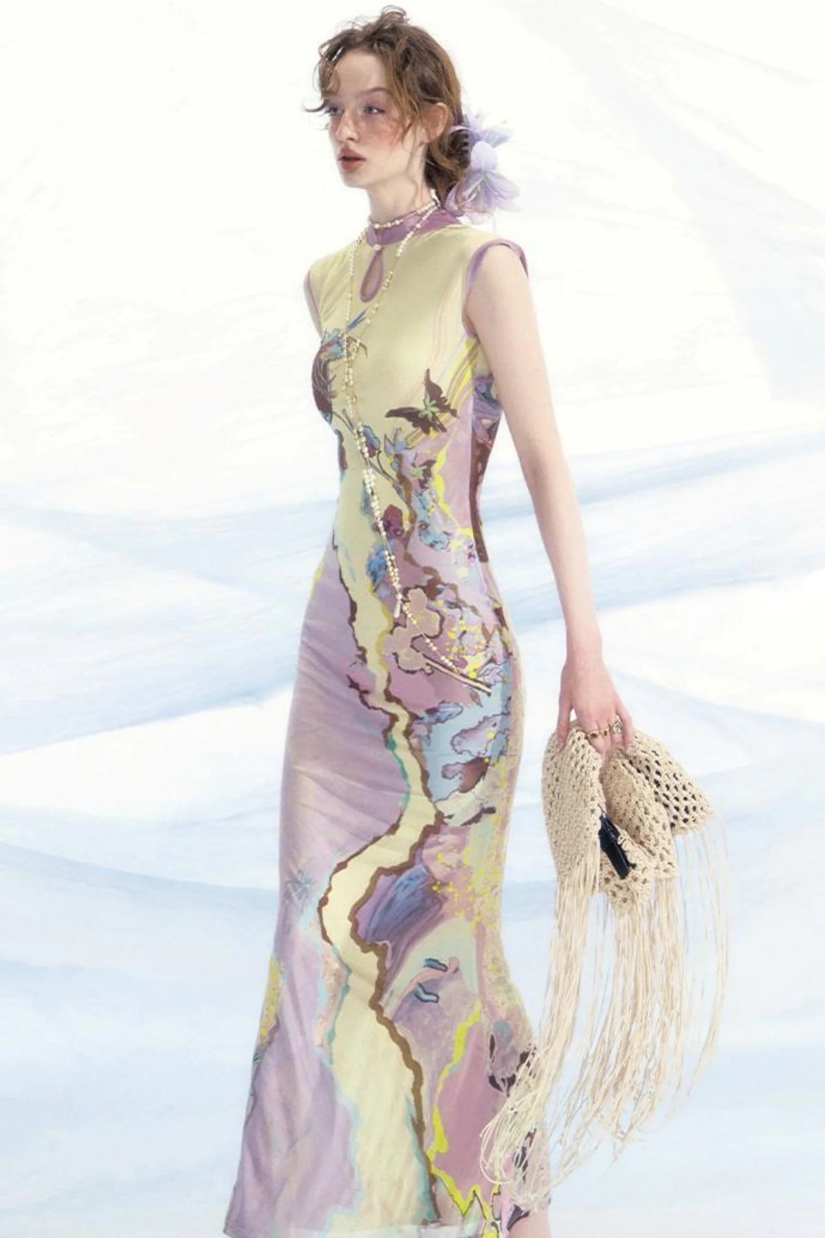 Elegant Mesh Cheongsam Dress