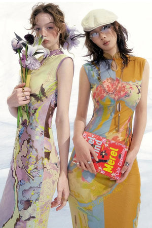 Elegant Mesh Cheongsam Dress