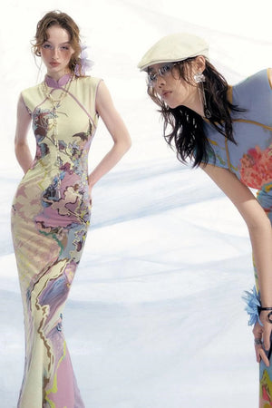 Elegant Mesh Cheongsam Dress