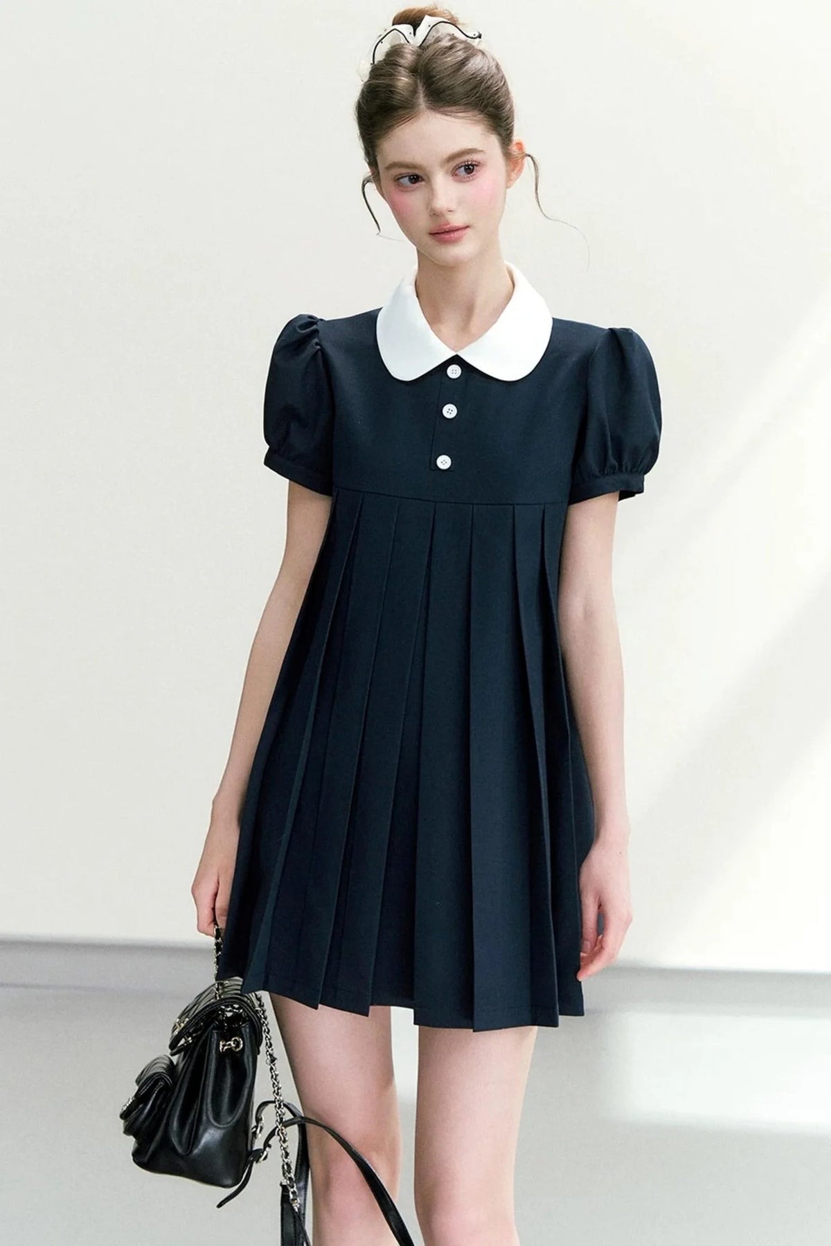 Elegant Navy Puff Dress