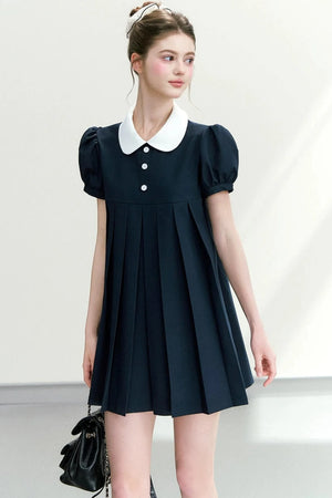 Elegant Navy Puff Dress