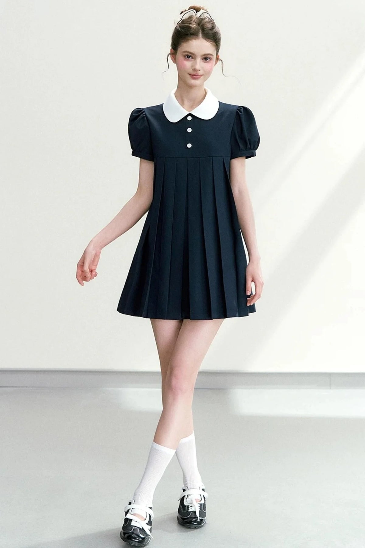 Elegant Navy Puff Dress