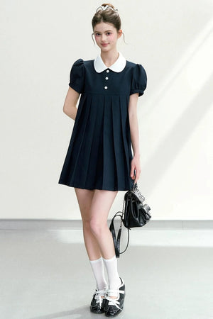 Elegant Navy Puff Dress