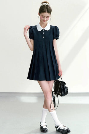 Elegant Navy Puff Dress