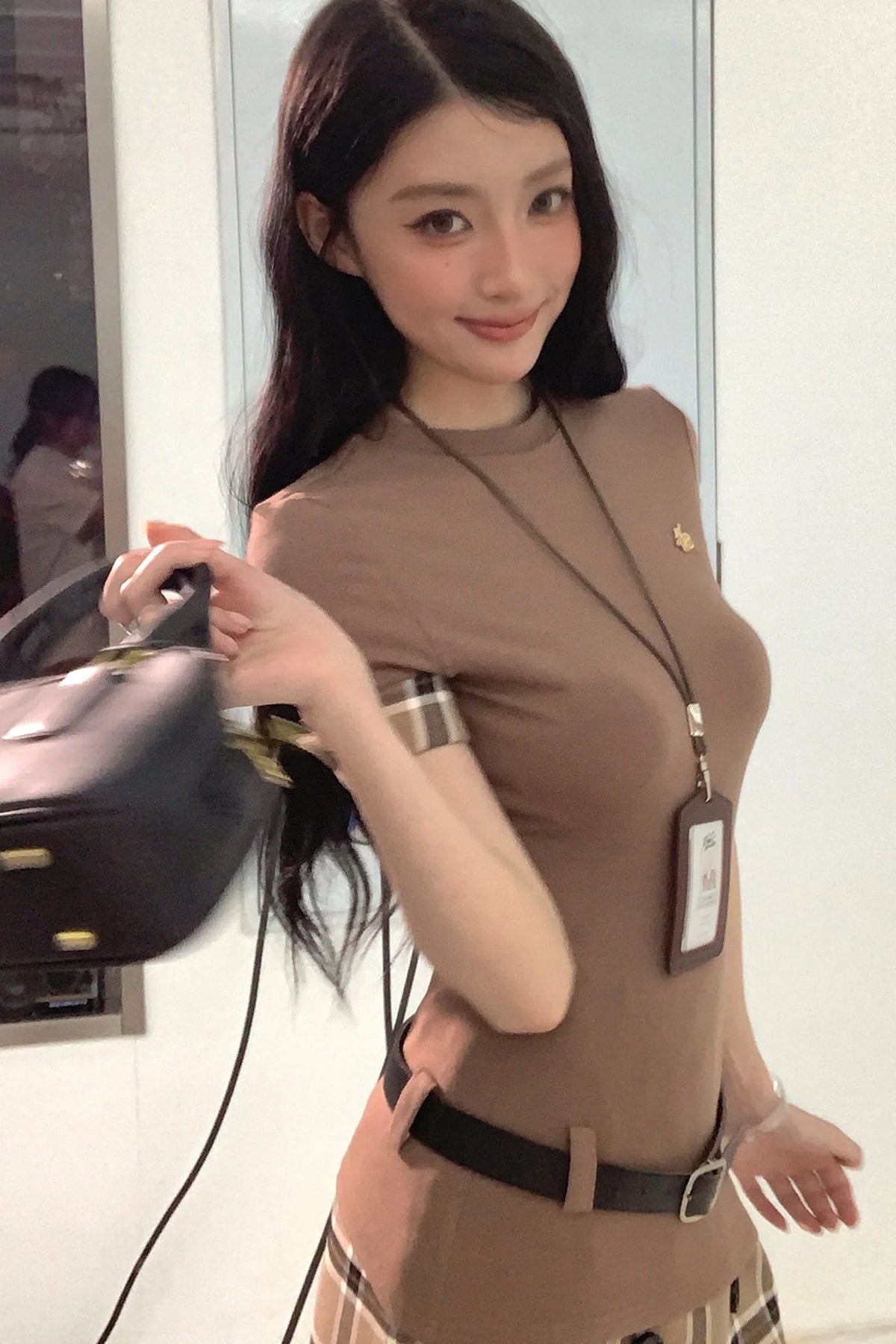 Elegant Plaid Two-Piece Top and Skirt Set-Up