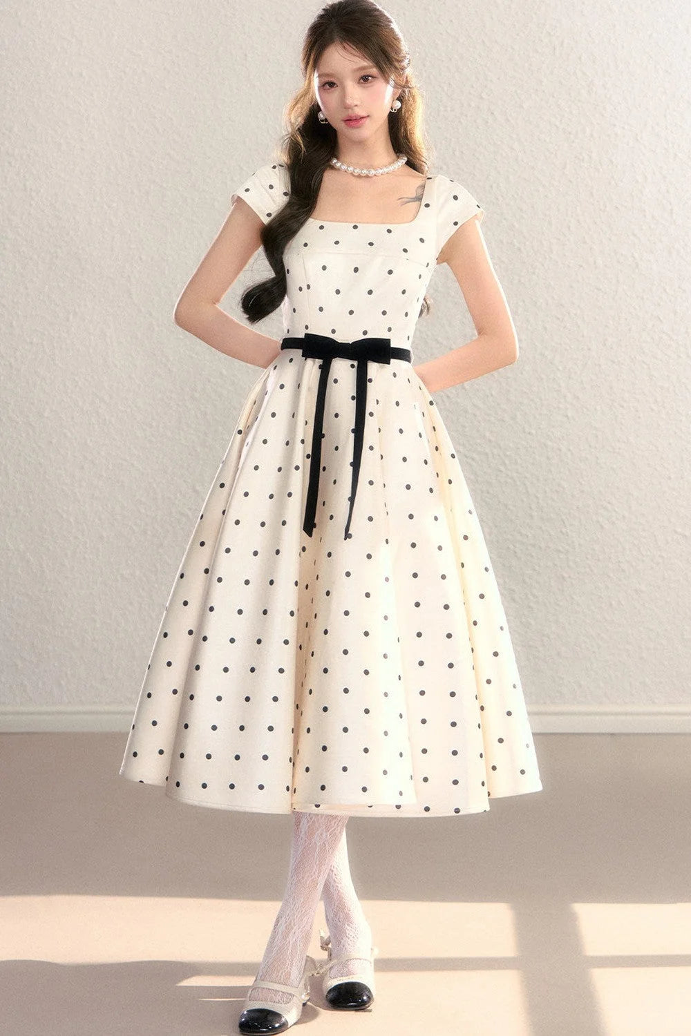 Elegant Polka Dot Waist Dress