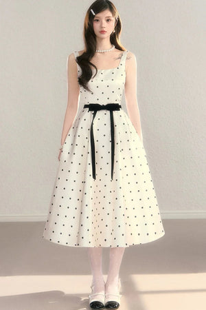 Elegant Polka Dot Waist Dress