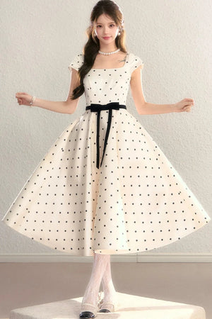 Elegant Polka Dot Waist Dress