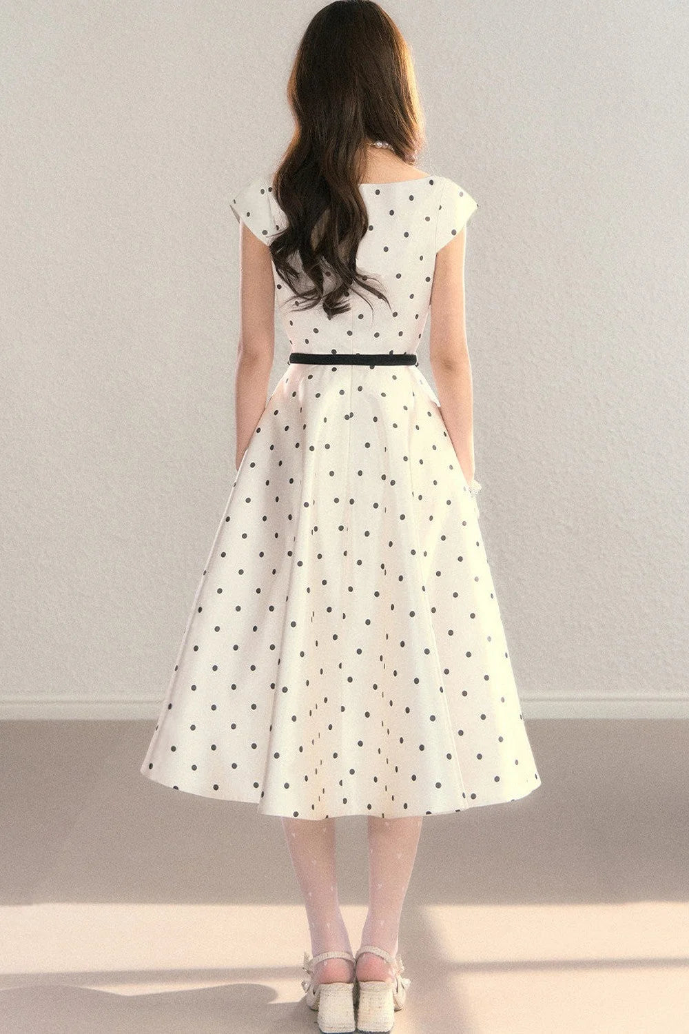 Elegant Polka Dot Waist Dress