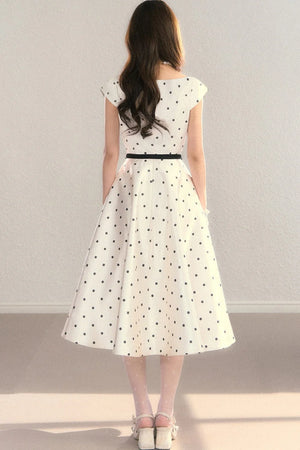 Elegant Polka Dot Waist Dress