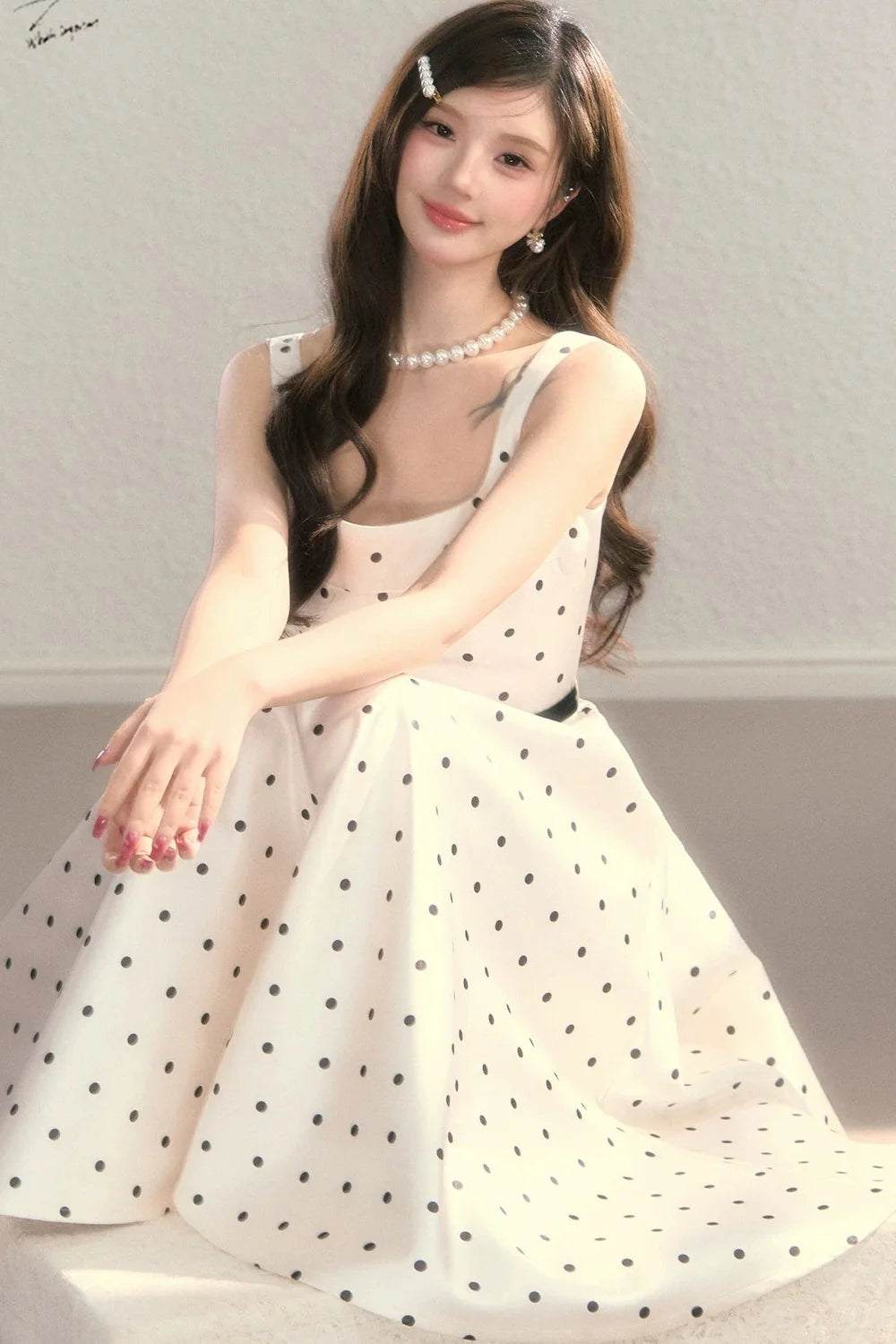 Elegant Polka Dot Waist Dress