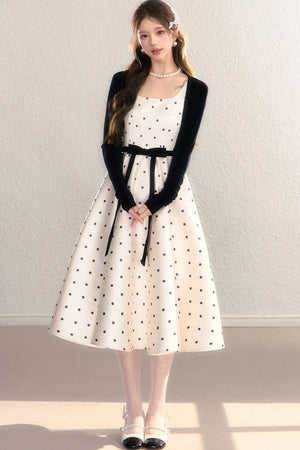 Elegant Polka Dot Waist Dress