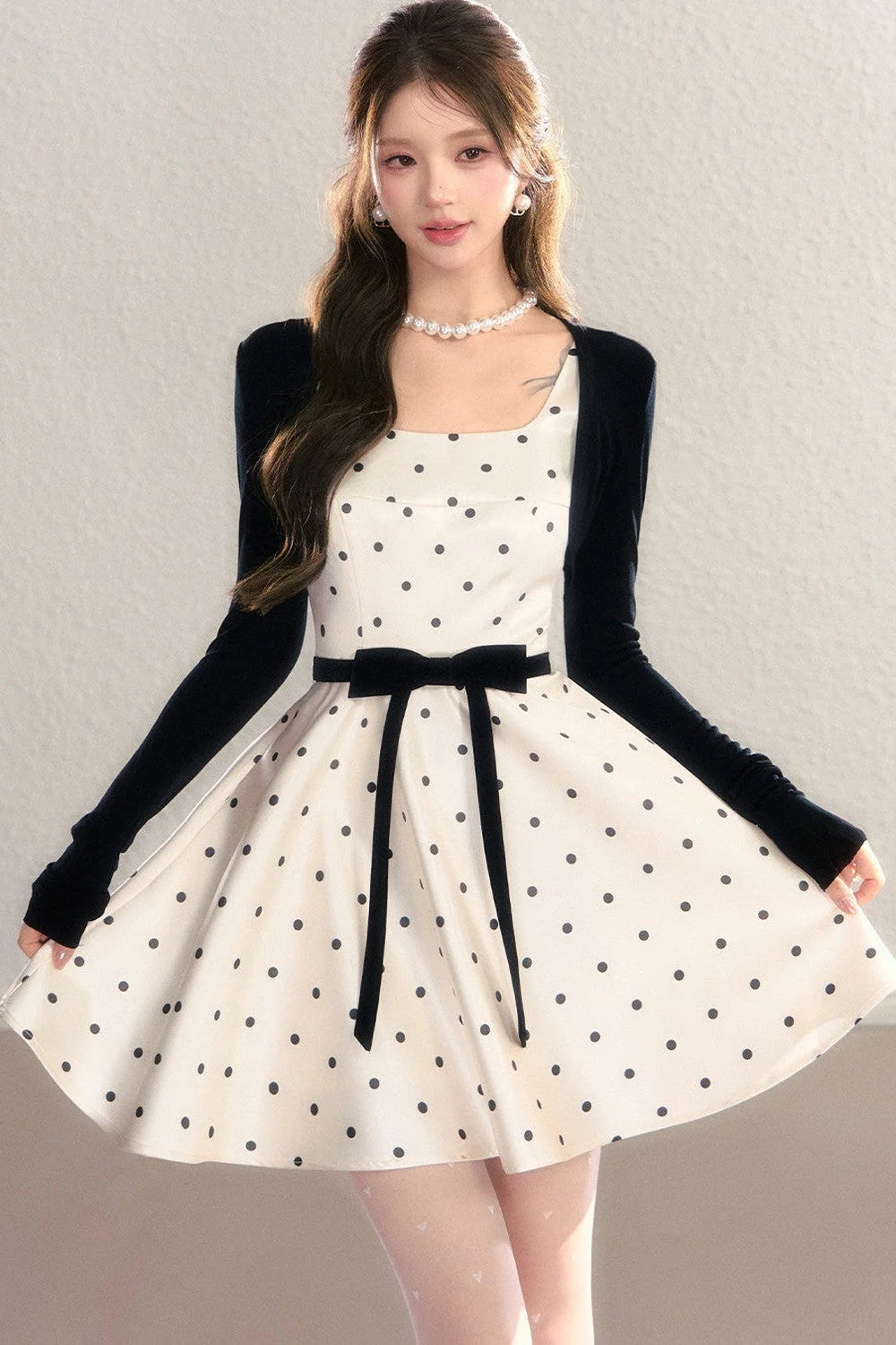 Elegant Polka Dot Waist Dress