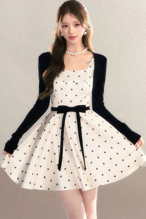 Elegant Polka Dot Waist Dress