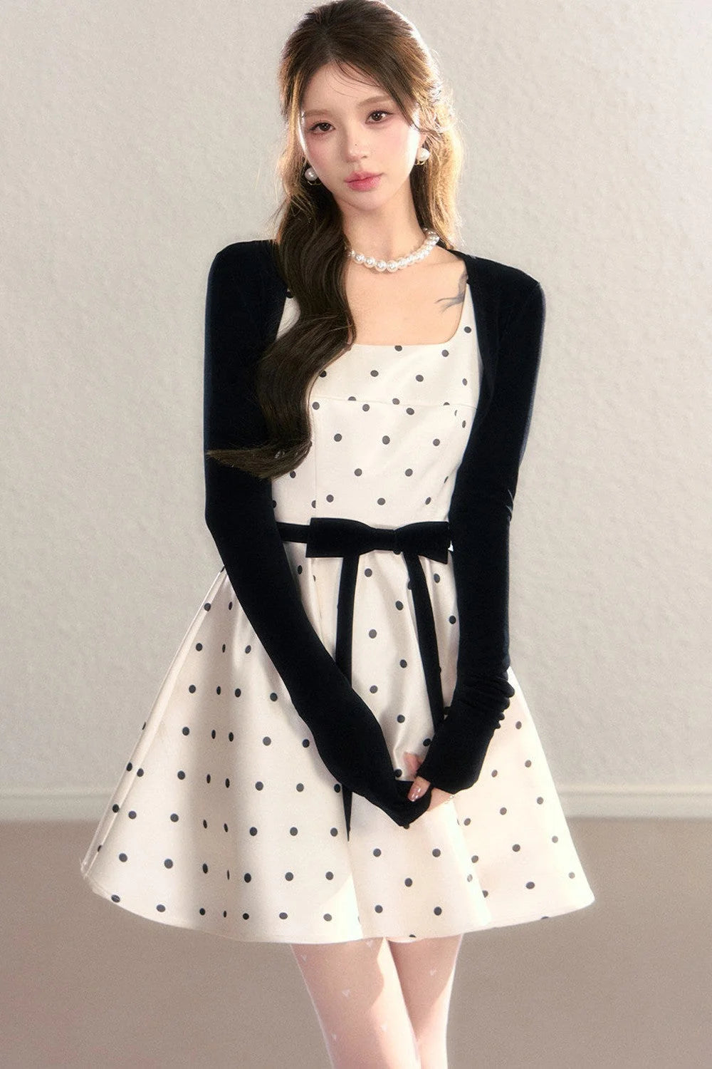 Elegant Polka Dot Waist Dress