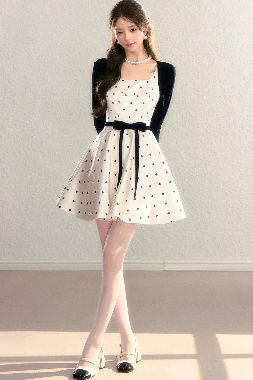 Elegant Polka Dot Waist Dress