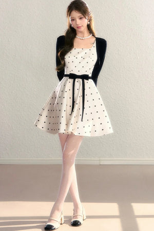 Elegant Polka Dot Waist Dress