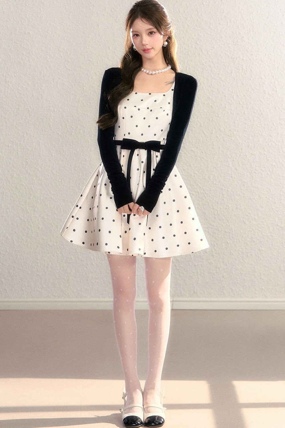 Elegant Polka Dot Waist Dress