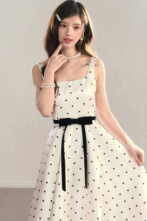 Elegant Polka Dot Waist Dress