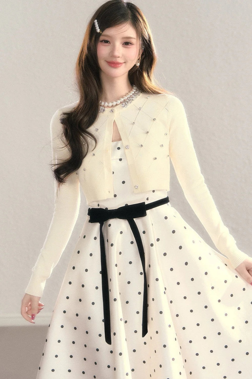 Elegant Polka Dot Waist Dress