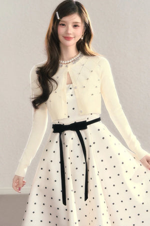 Elegant Polka Dot Waist Dress
