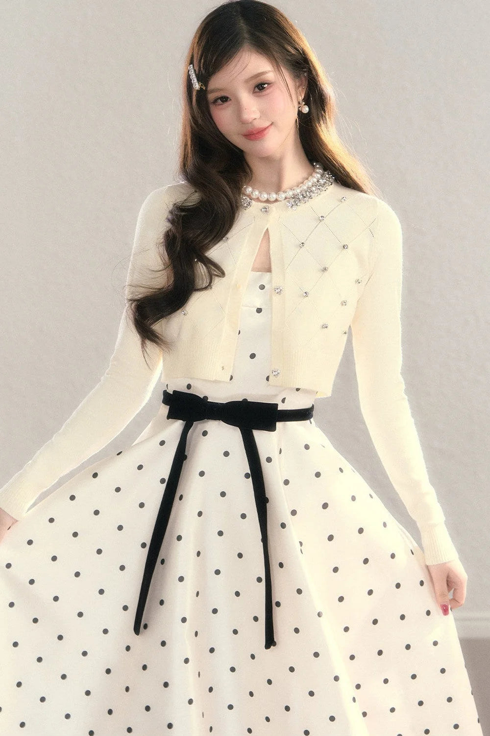Elegant Polka Dot Waist Dress