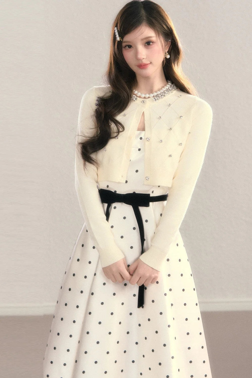 Elegant Polka Dot Waist Dress