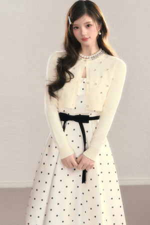 Elegant Polka Dot Waist Dress