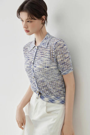 Elegant Polo Collar Short Sleeve Knit