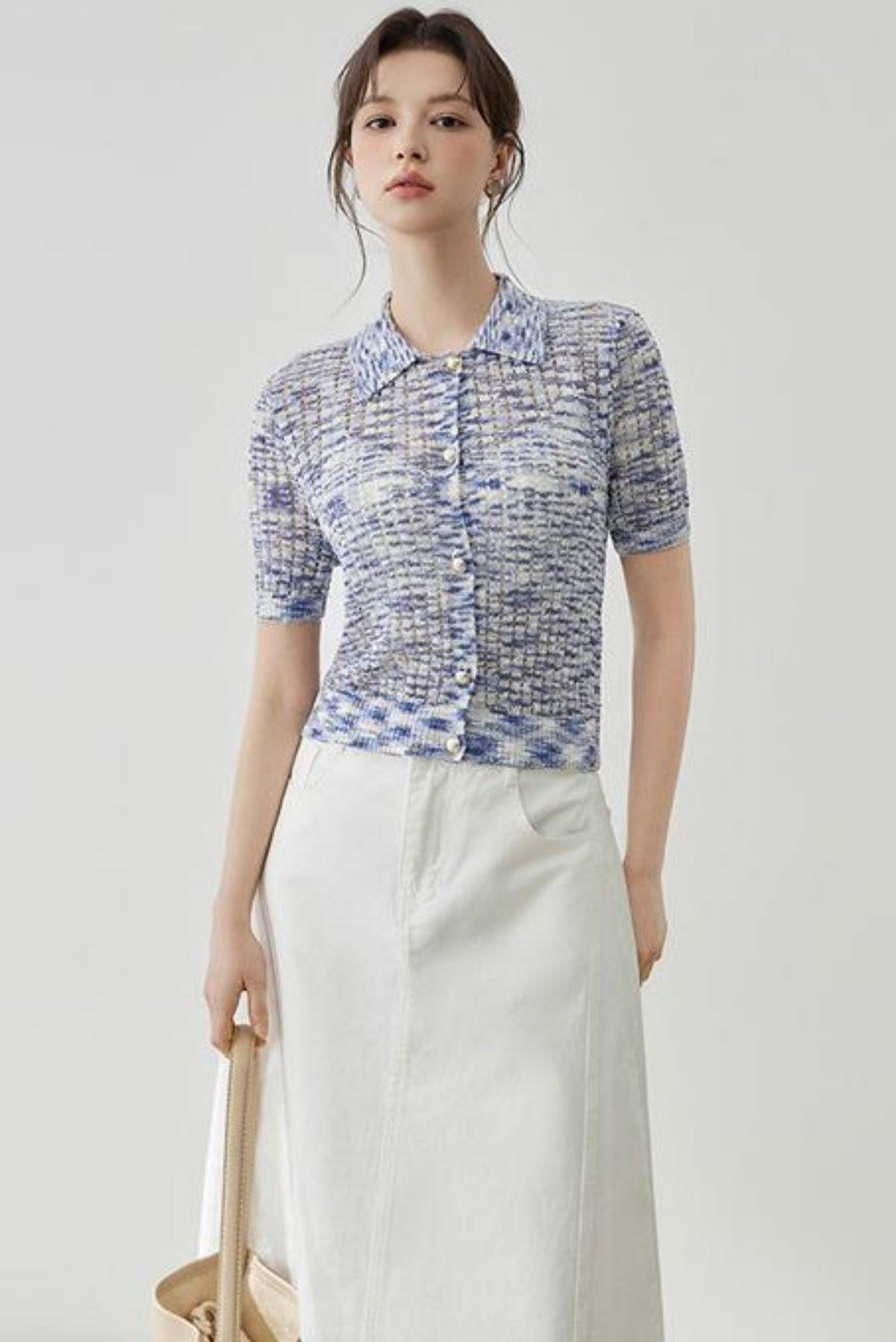 Elegant Polo Collar Short Sleeve Knit