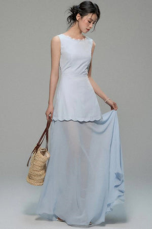 Elegant Sleeveless Blue Dress