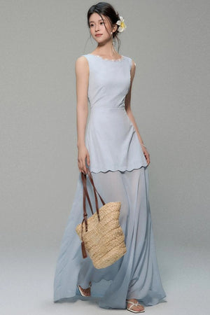 Elegant Sleeveless Blue Dress