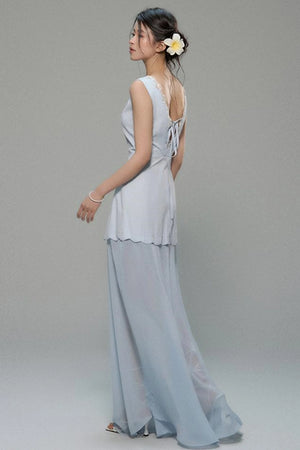 Elegant Sleeveless Blue Dress