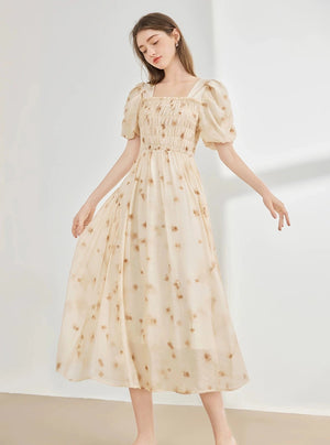 Elegant Square Neck Floral Dress