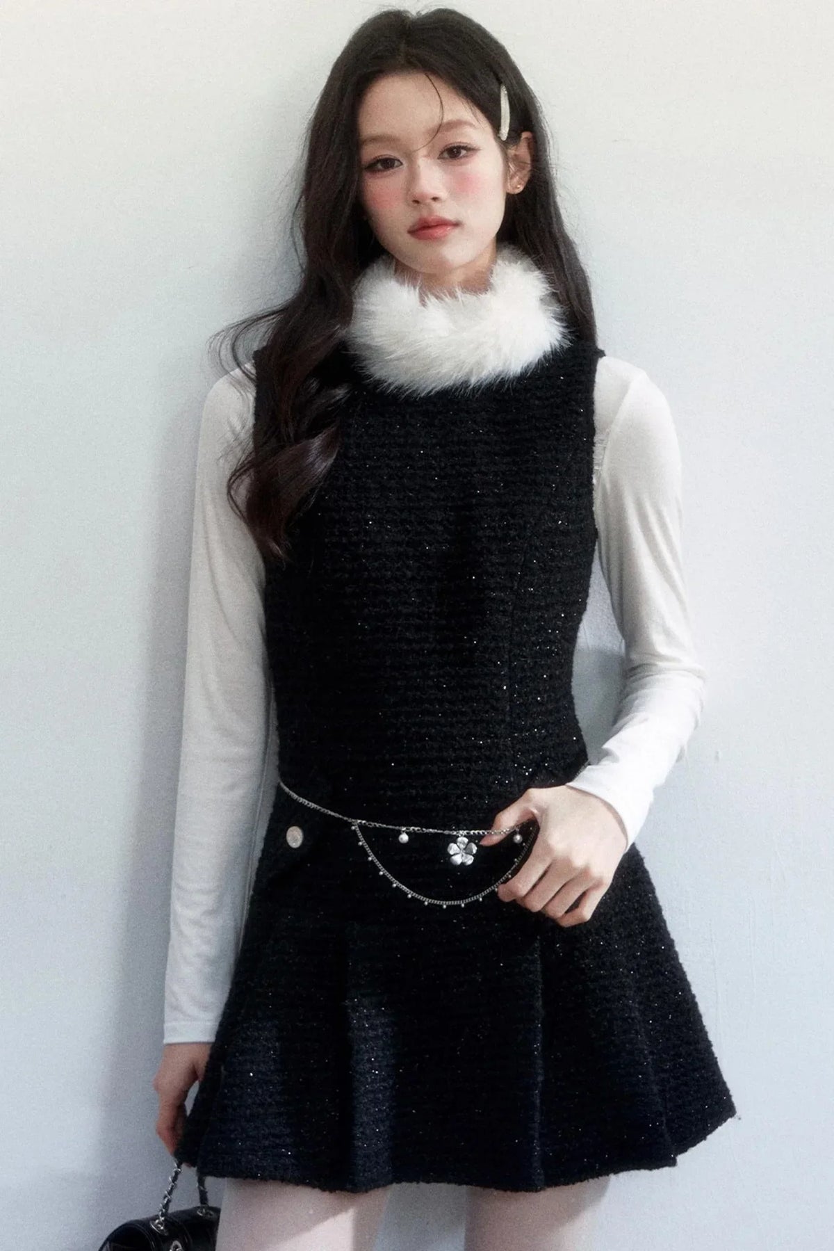 Elegant Tweed Pleated Dress