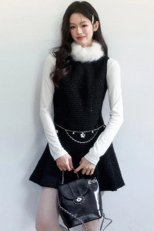 Elegant Tweed Pleated Dress