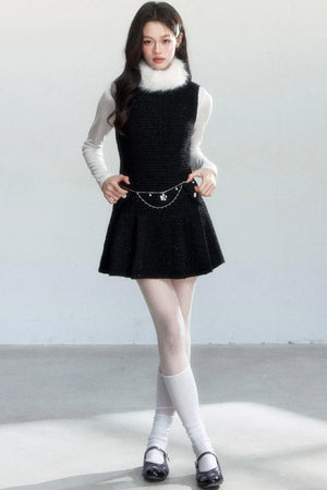 Elegant Tweed Pleated Dress